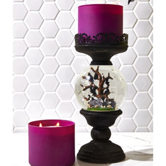 Bath and Body Works Cemetery Pedestal 3 wick candle holder water globe NEW w/BOX - Picture 2 of 11